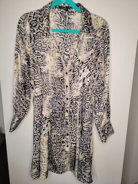 Zara Python Print Shirt Dress Size L Long Sleeve Flowy Boho Chic